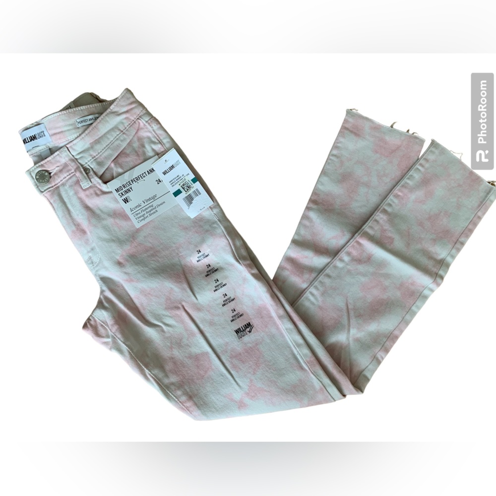 William Rast Womens Mid Rise Perfect Ankle Skinny Jeans Pink Tie Dye 24 00 NEW